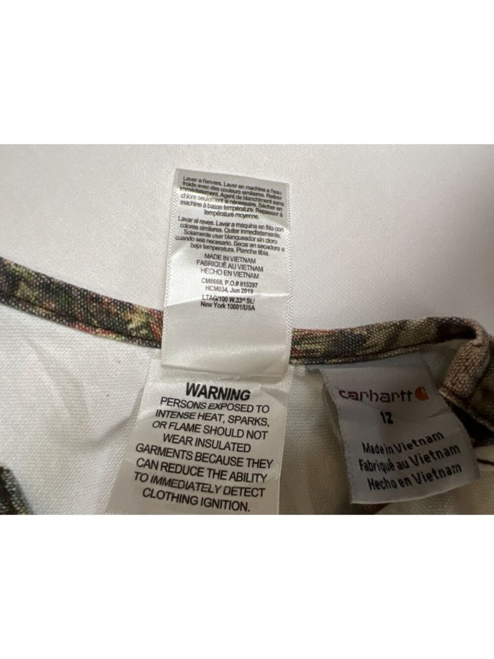 Carhartt Youth Boys Mossy Oak Camo Bib Overalls Quilted Lined Size 12 - Picture 4 of 7